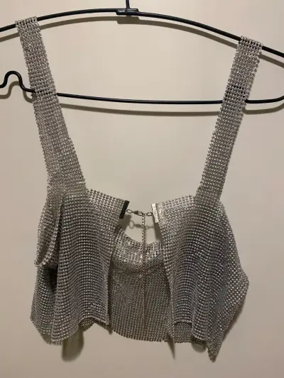 Top de malla metálica brillante plateado - miniatura 2