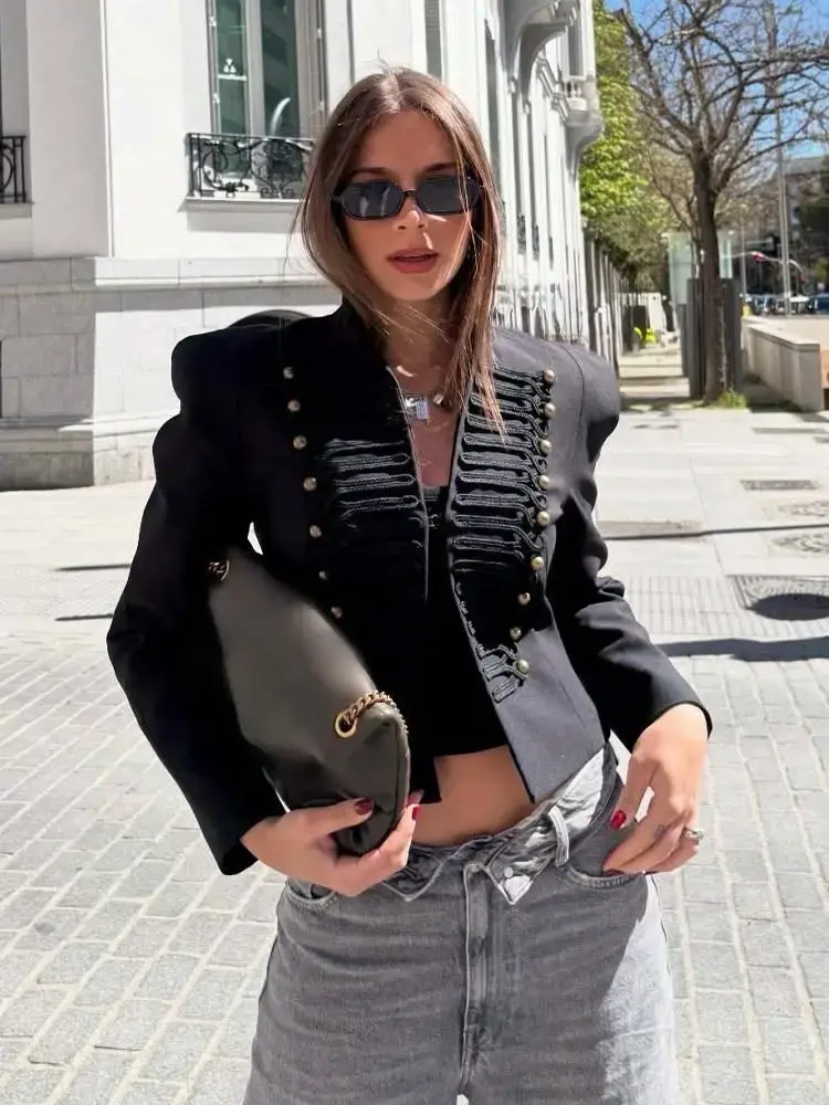 Chaqueta de estilo militar negra - 5