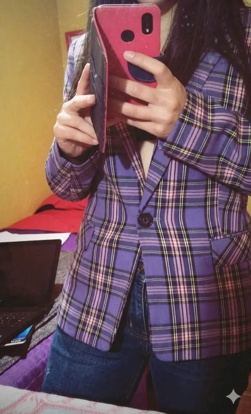 Blazer de cuadros violeta para mujer