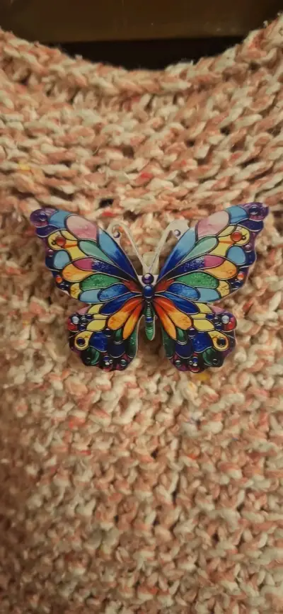 Suéter tejido rosado con broche - miniatura 3