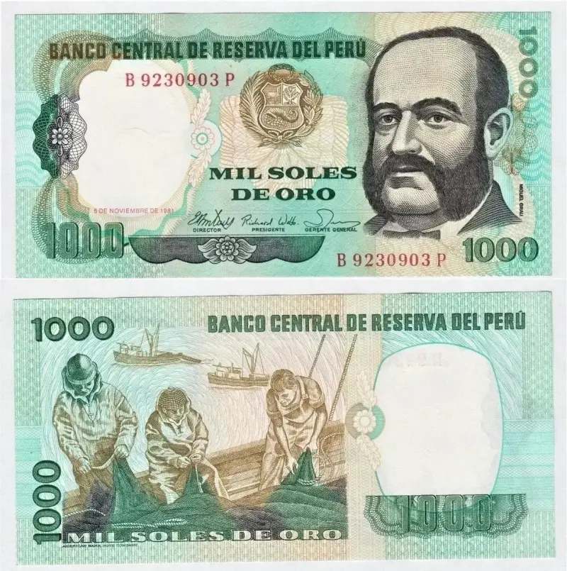 Billete Perú 1000 Soles Oro 1981 Miguel Grau UNC