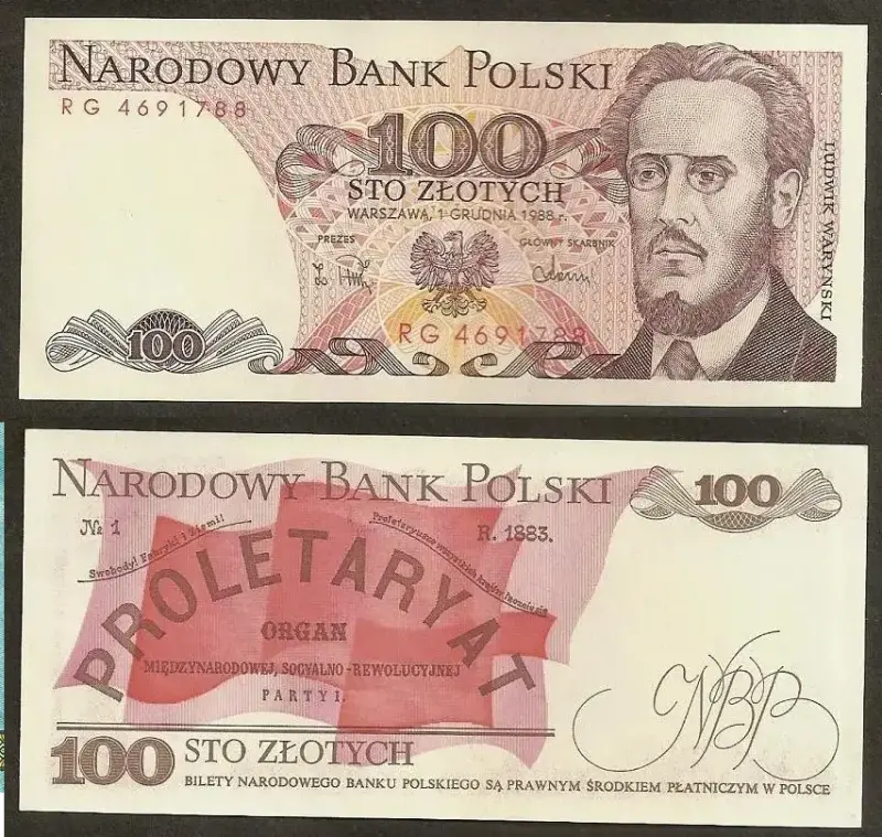 Billete Polonia 100 Zlotych Año 1988 Unc