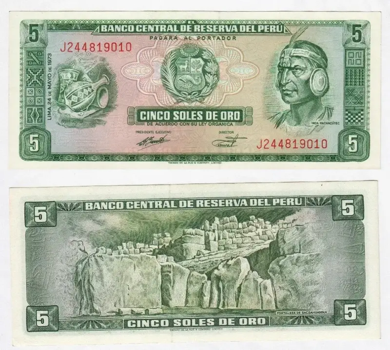 Billete Perú 5 Soles Oro 24 Mayo 1973 Unc