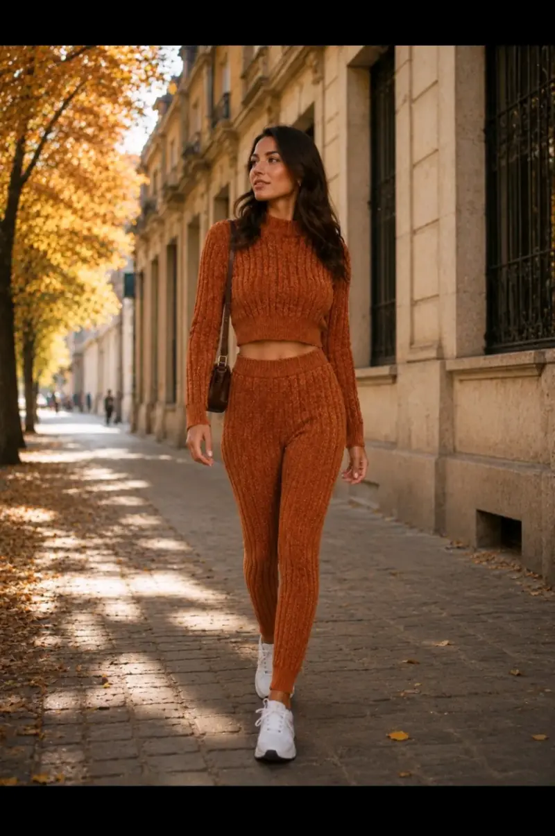 Conjunto tejido color terracota