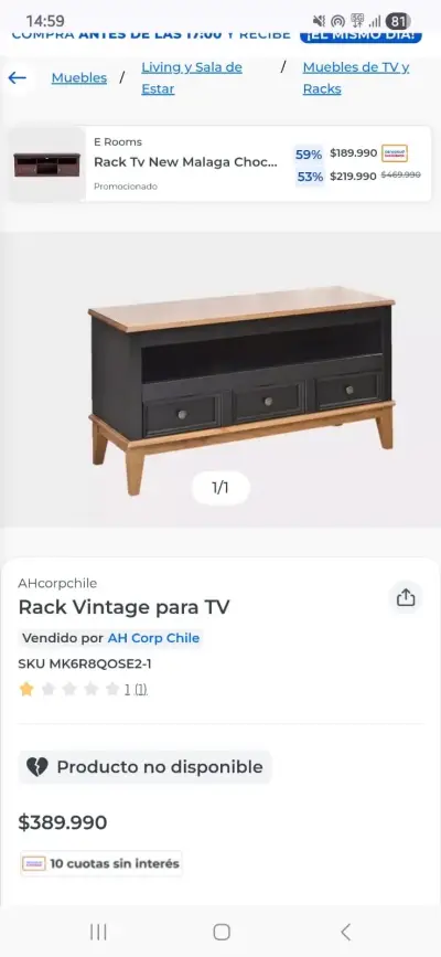 Rack TV madera pino negro - miniatura 4