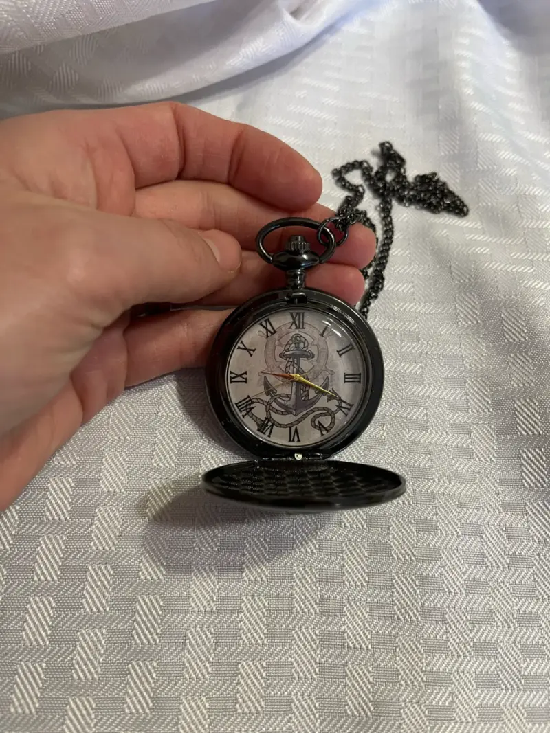 Reloj de bolsillo negro con ancla - 4