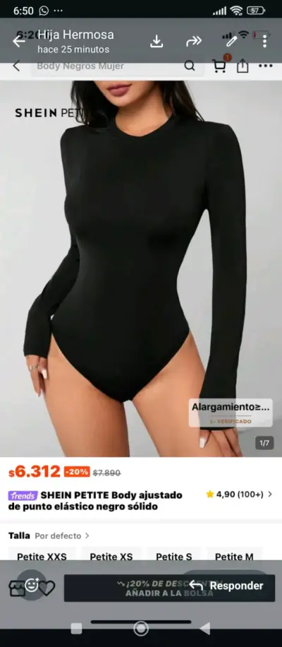 Body blanco manga larga cuello alto - miniatura 2