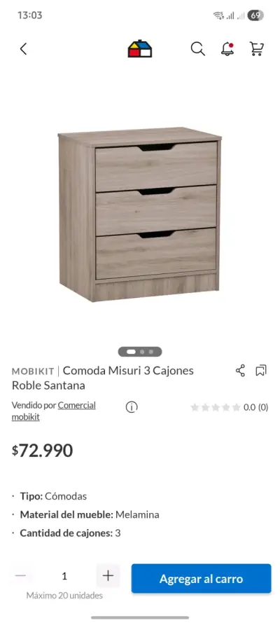 Cómoda de madera con 3 cajones - miniatura 6