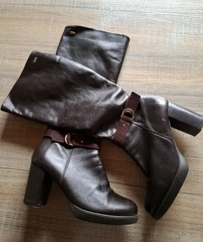 Botas altas de cuero marrón 16 Hrs - miniatura 1