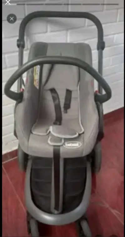 Coche de bebé con porta bebé gris - miniatura 1