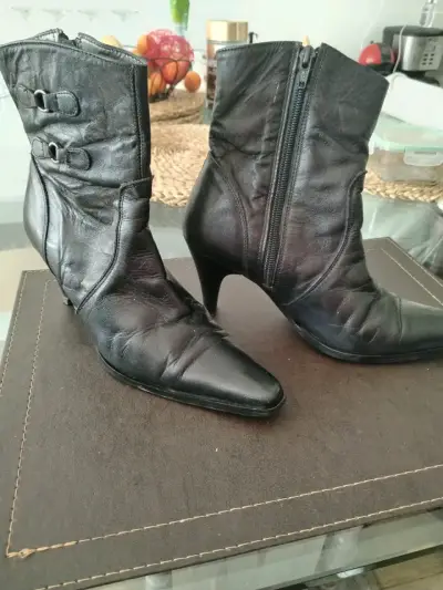 Botines negros de cuero con cierre, "MARQUIS", - miniatura 2