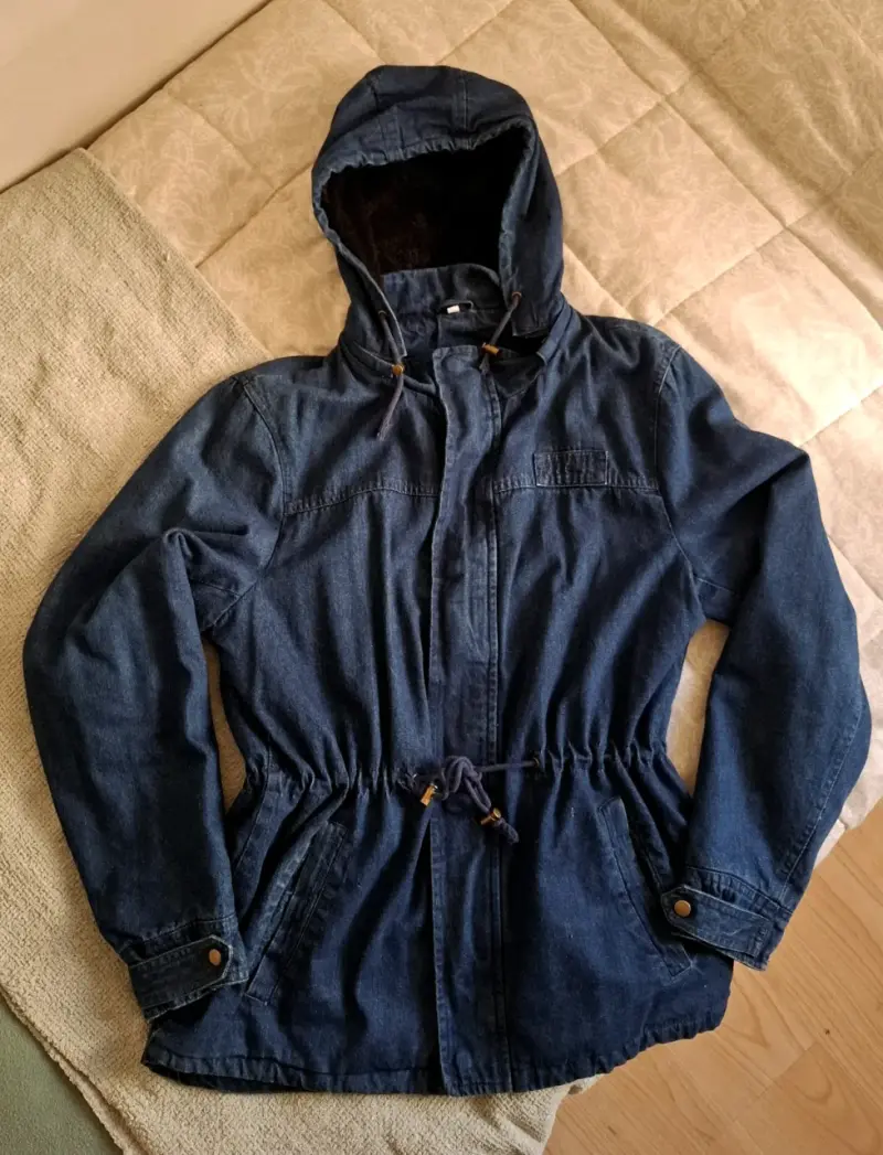 Parka de mezclilla azul con capucha - 1
