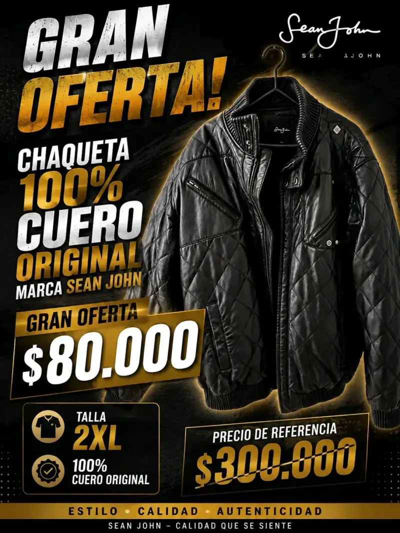 Chaqueta de cuero Sean John negra 2xl. - 1