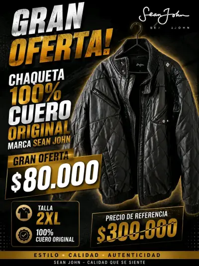 Chaqueta de cuero Sean John negra 2xl. - miniatura 1