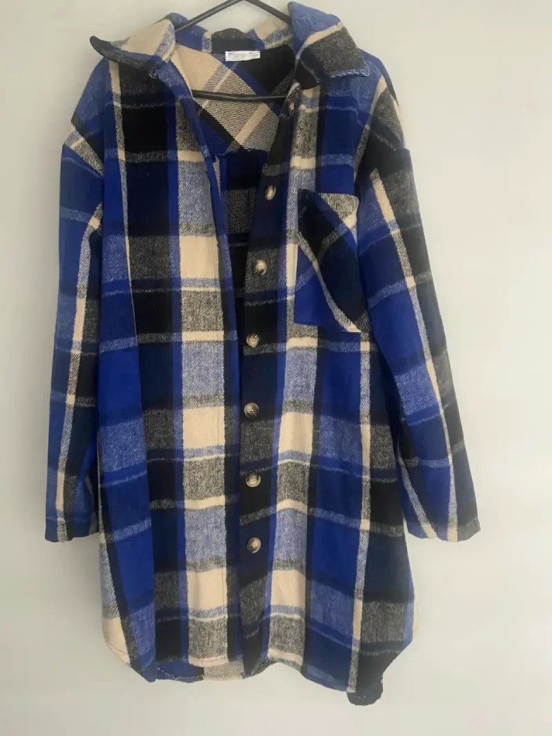 Chaqueta de cuadros azul y beige - 1