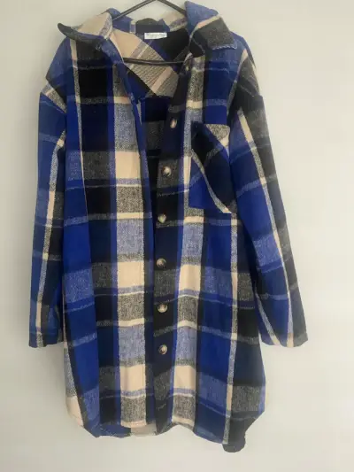 Chaqueta de cuadros azul y beige - miniatura 1