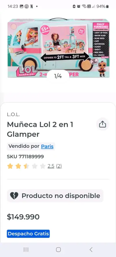 Muñeca LOL 2 en 1 Glamper - miniatura 1