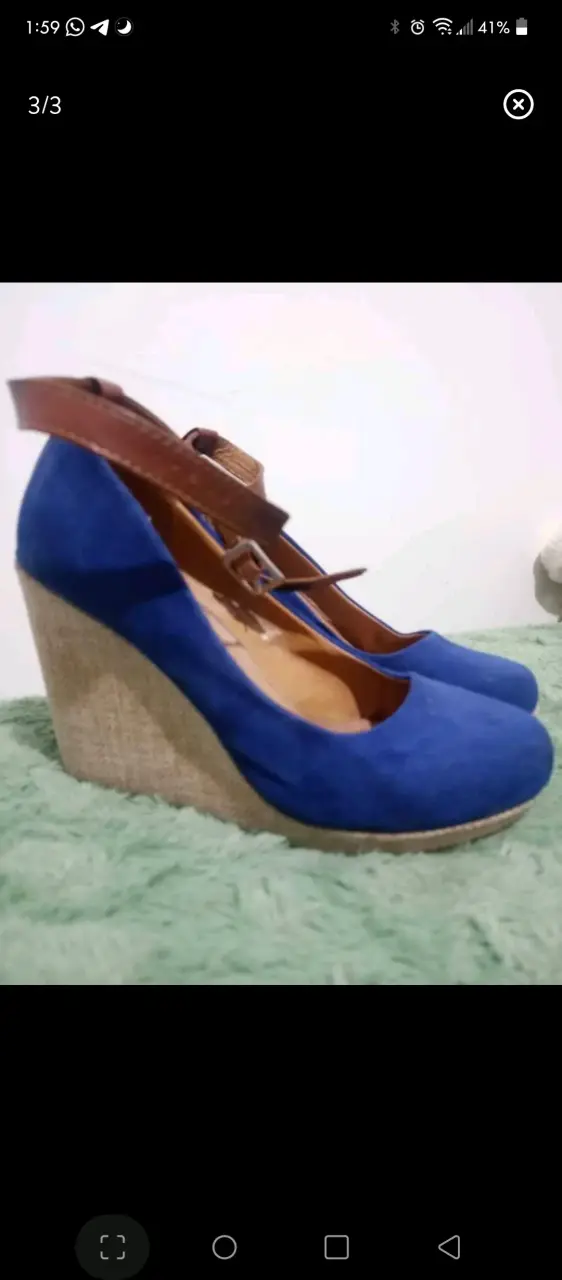 Zapatos de cuña azul con correa - 2