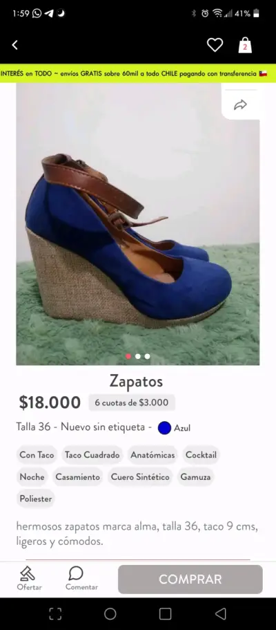 Zapatos de cuña azul con correa - miniatura 3