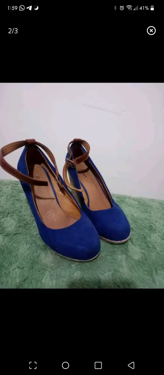 Zapatos de cuña azul con correa - 4