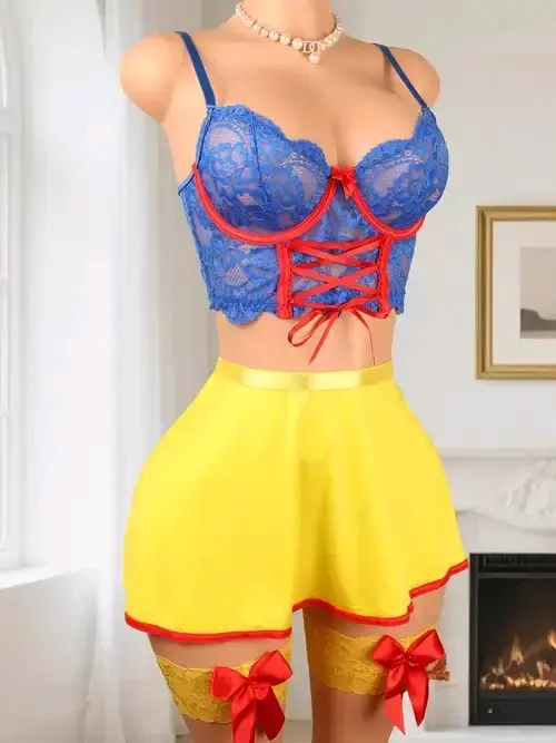 Disfraz mujer azul y amarillo blanca nieves - 2
