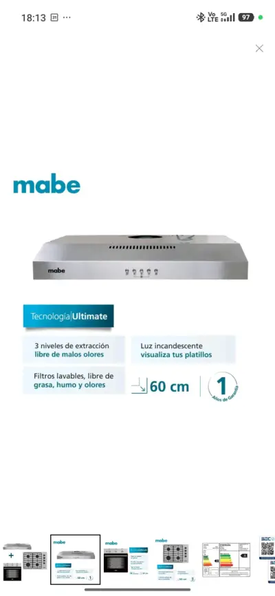 Campana extractora Mabe 60 cm - miniatura 1