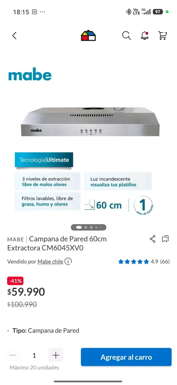 Campana extractora Mabe 60 cm - 3