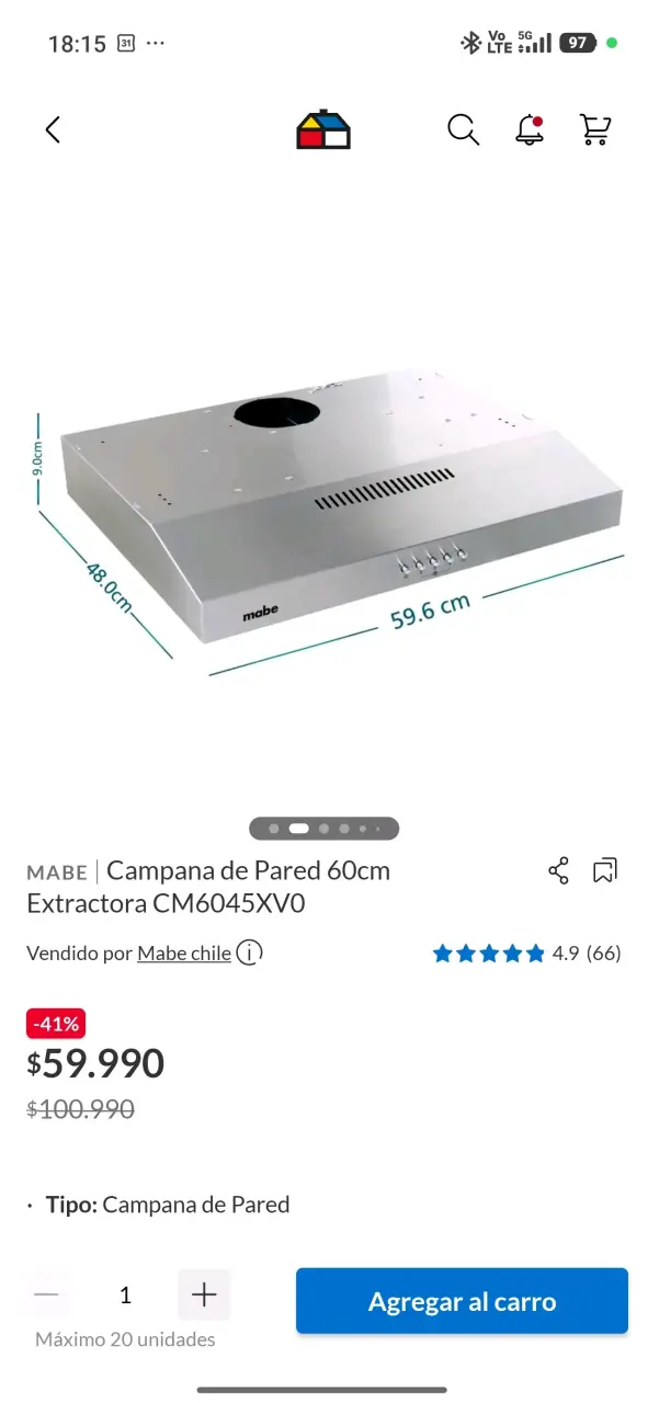 Campana extractora Mabe 60 cm - 4