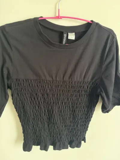 Polera negra elástica de algodón Hym - miniatura 1
