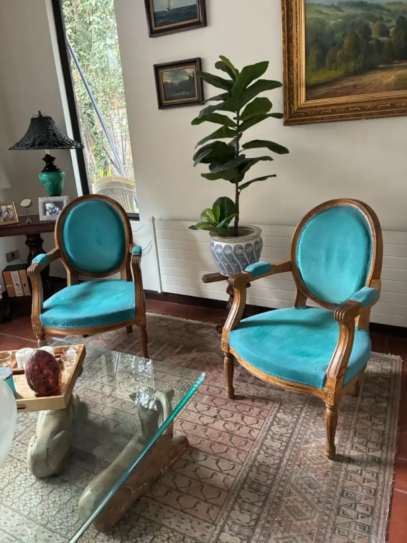 Sillas vintage de madera y terciopelo - 1