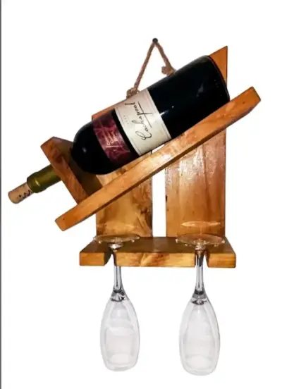 Portabotellas de madera con copas - miniatura 1