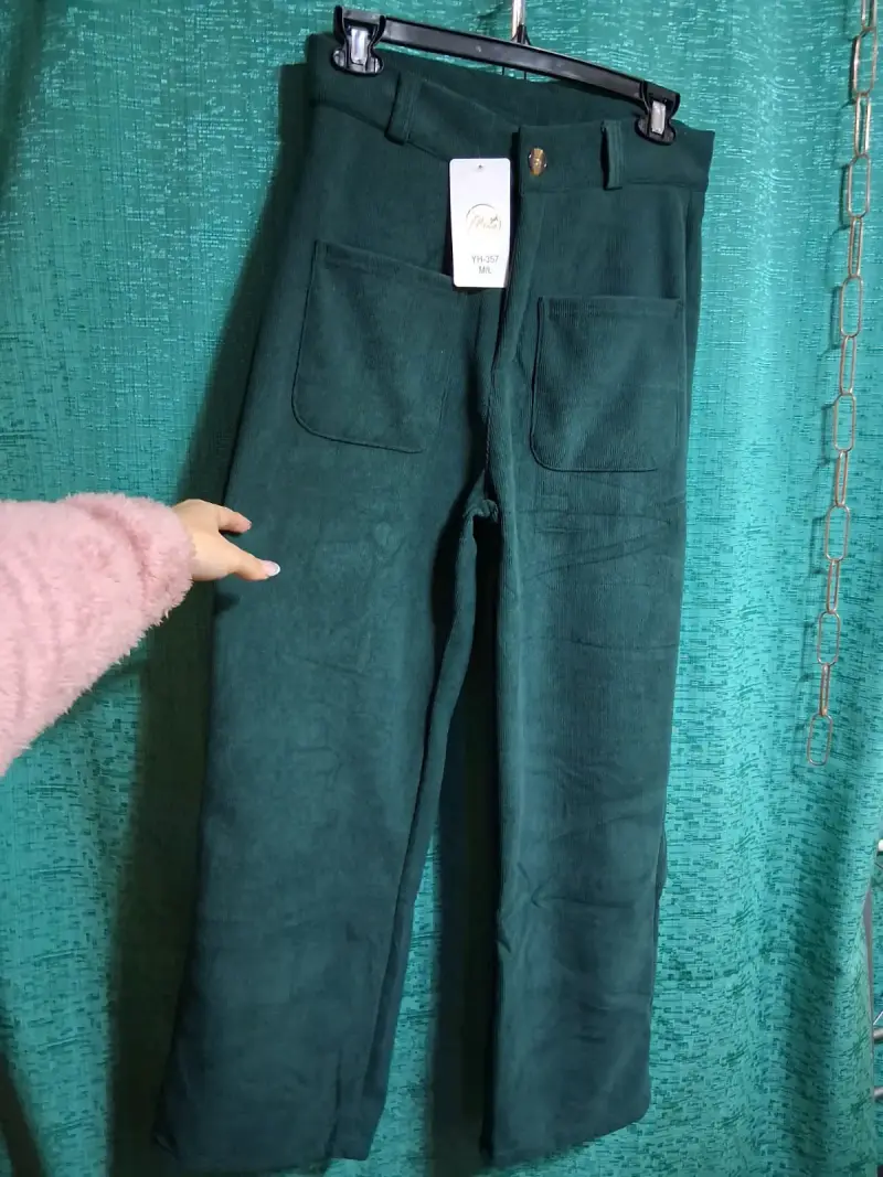 Pantalón wide leg de cotele forrado - 1
