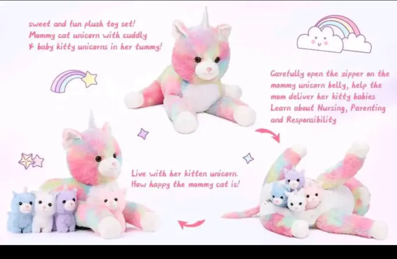 Peluche gato unicornio mama y 4 bebes - 2