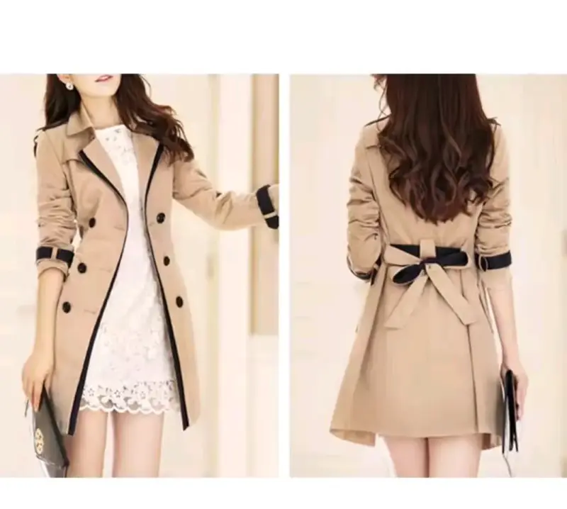Abrigo beige con detalles negros - 2