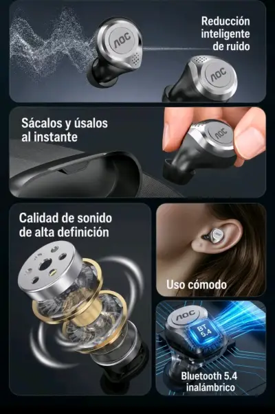 Audífonos inalámbricos AOC negros - miniatura 3