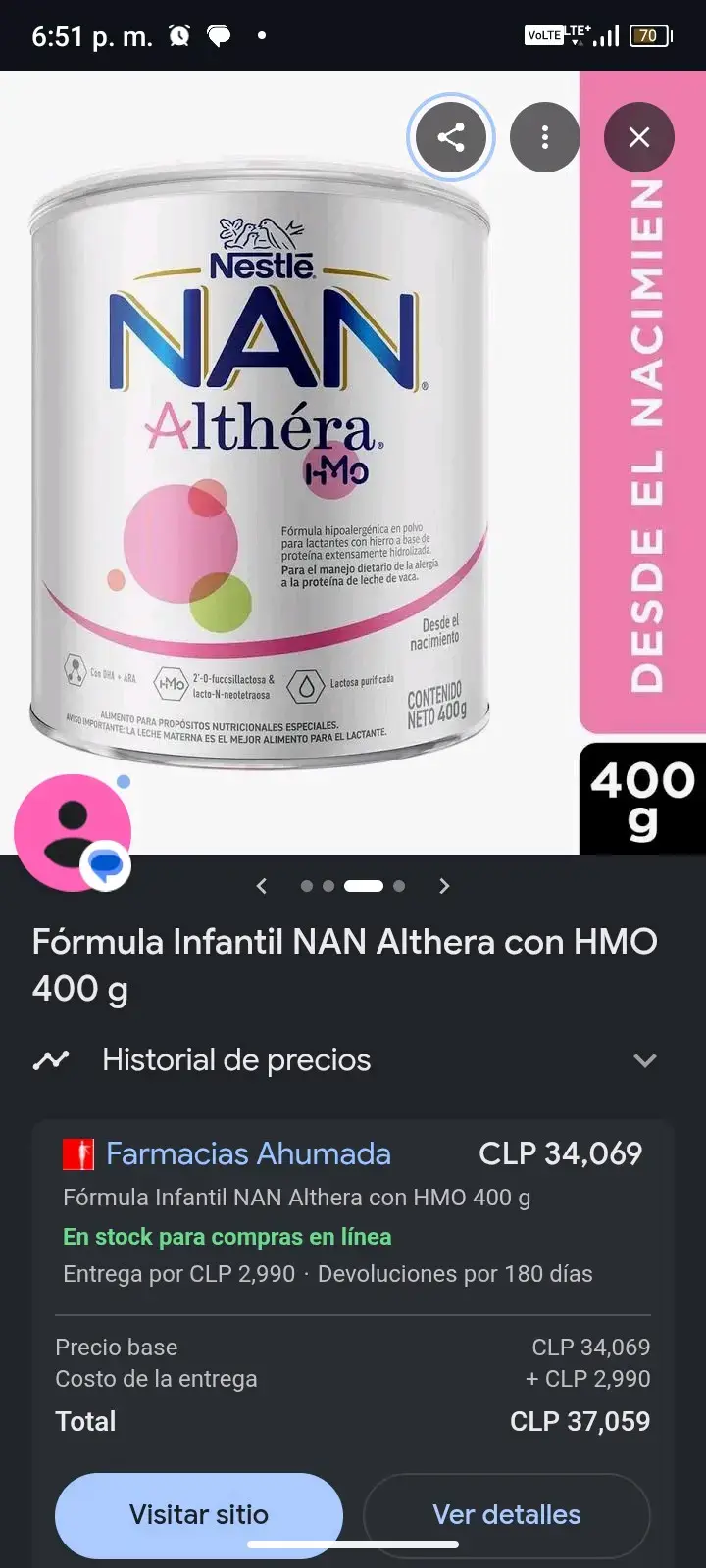 Fórmula Infantil NAN Althera 400 g