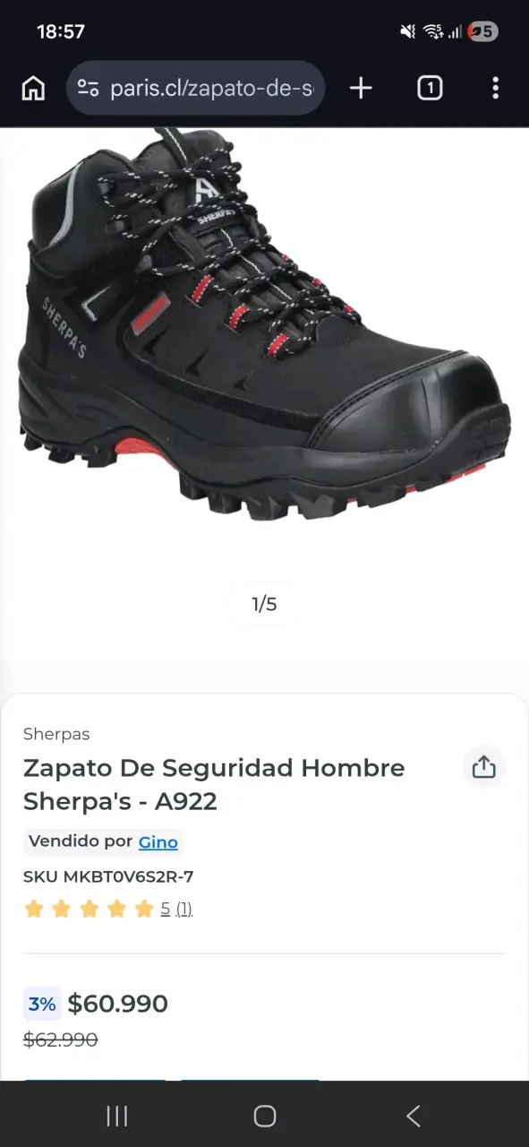 Zapato de seguridad negro Sherpa