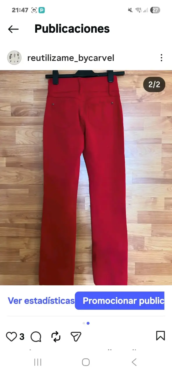 Pantalon elasticado rojo talla s - 3