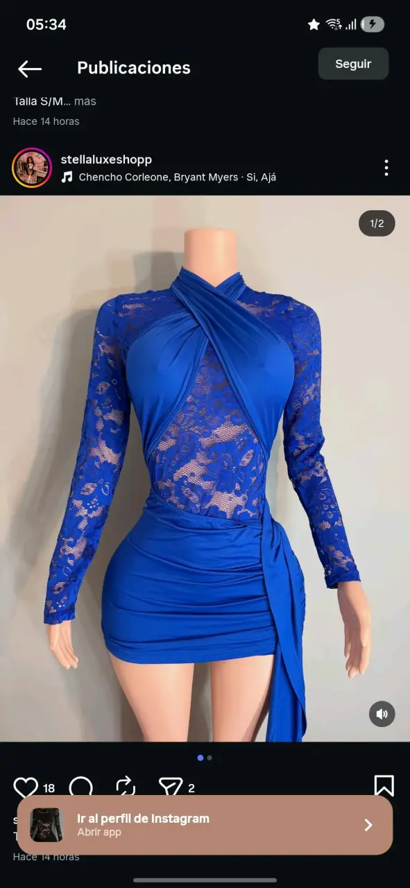 Vestido azul encaje largo - 1