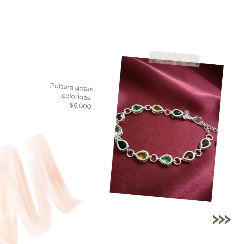Pulsera con gotas coloridas plata ley 925
