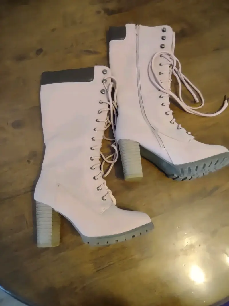 Botas altas rosadas con taco - 4