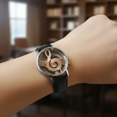 Reloj de pulsera diseño musical correa de cuero - miniatura 3