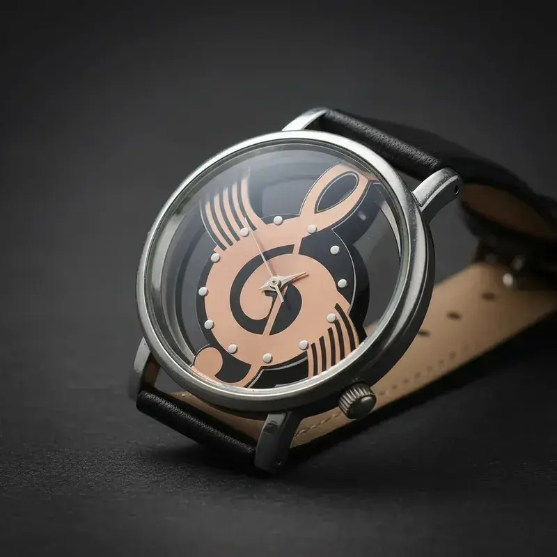 Reloj de pulsera diseño musical correa de cuero - 4
