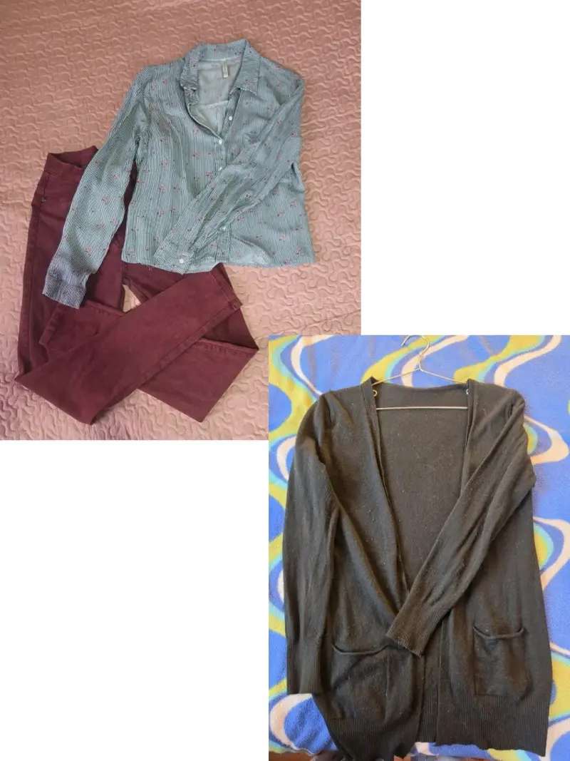 Conjunto blusa y pantalón, y un tapado - 1