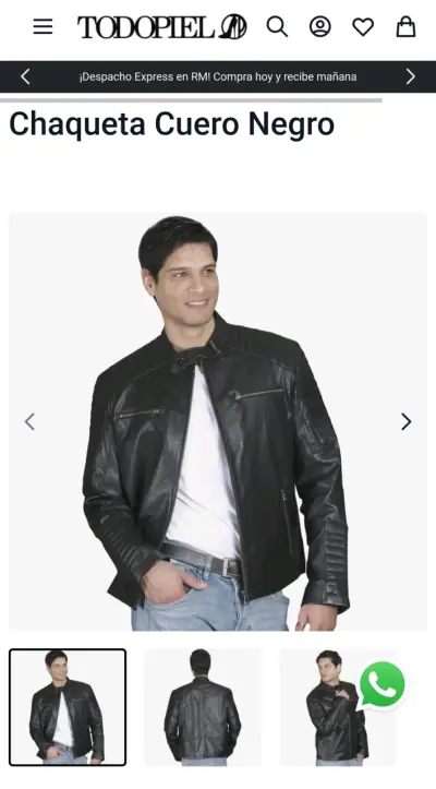 Chaqueta de cuero negro TODOPIEL - miniatura 5