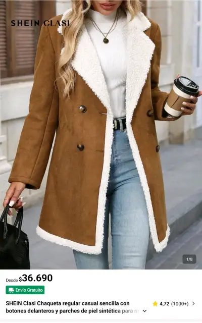Chaqueta marrón con forro blanco - miniatura 1