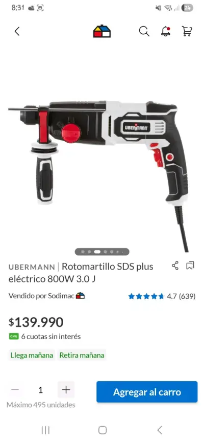 Rotomartillo SDS eléctrico 800W - miniatura 1