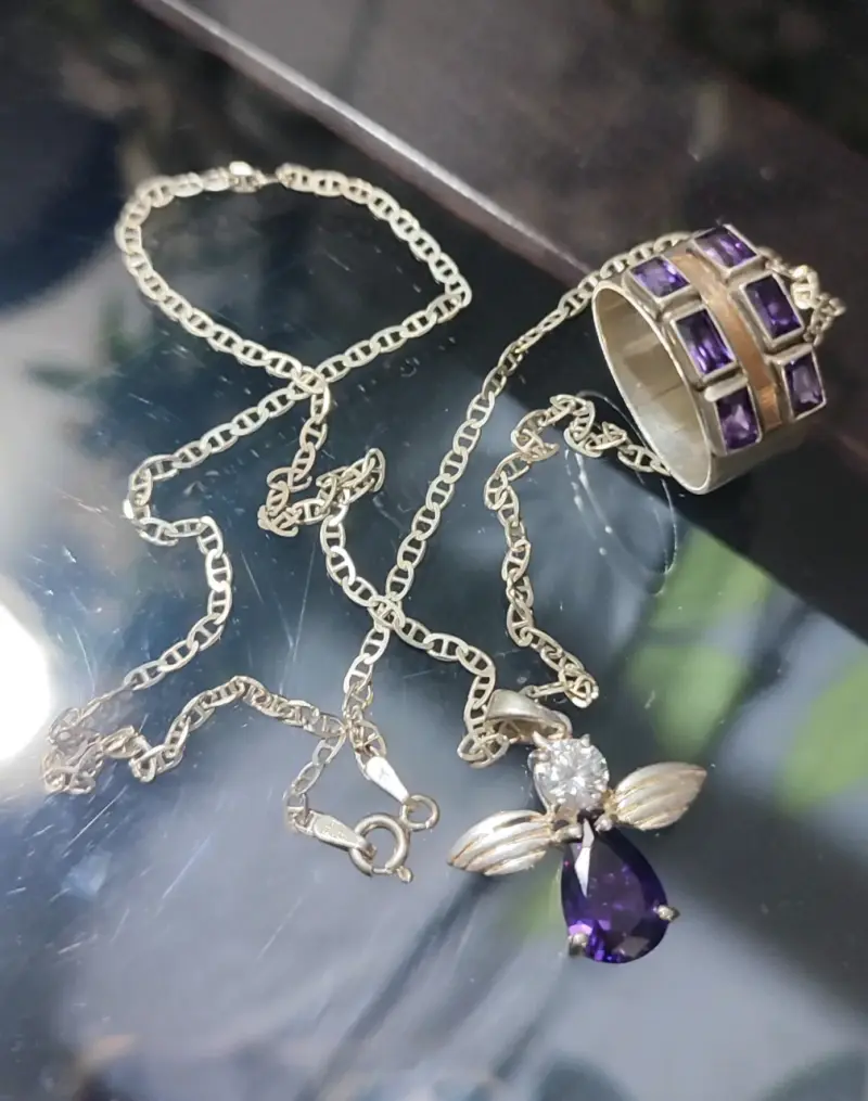 Collar y anillo de plata con amatista