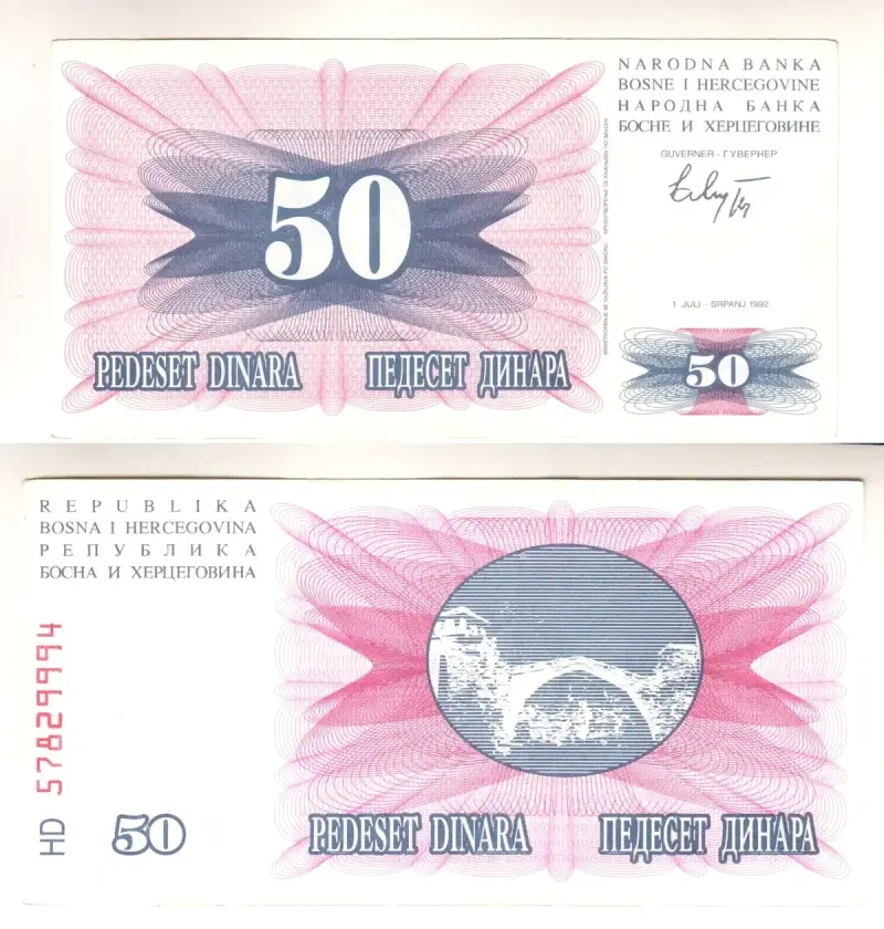 Billete De Bosnia 50 Dinara Año 1992 Excelente