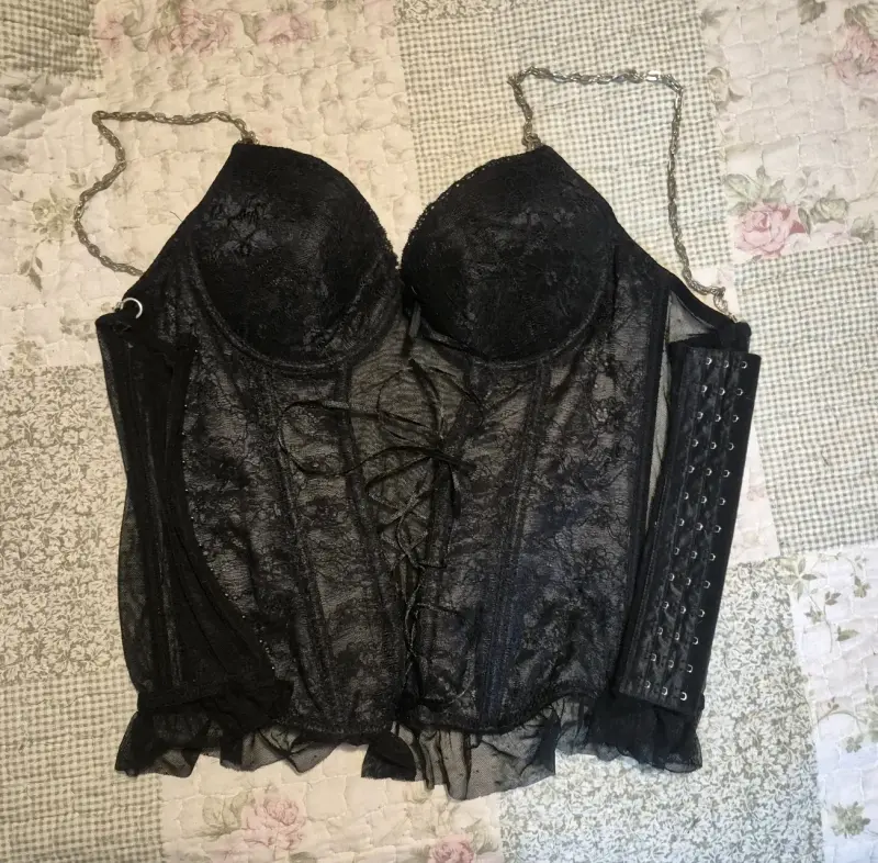 Corsé negro encaje con tiras - 1